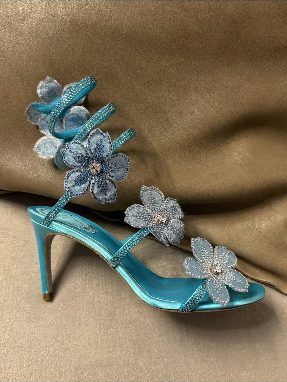 Rene caovilla Turquoise Floral Embellished Strappy Heels - Women - Picture 4 of 6